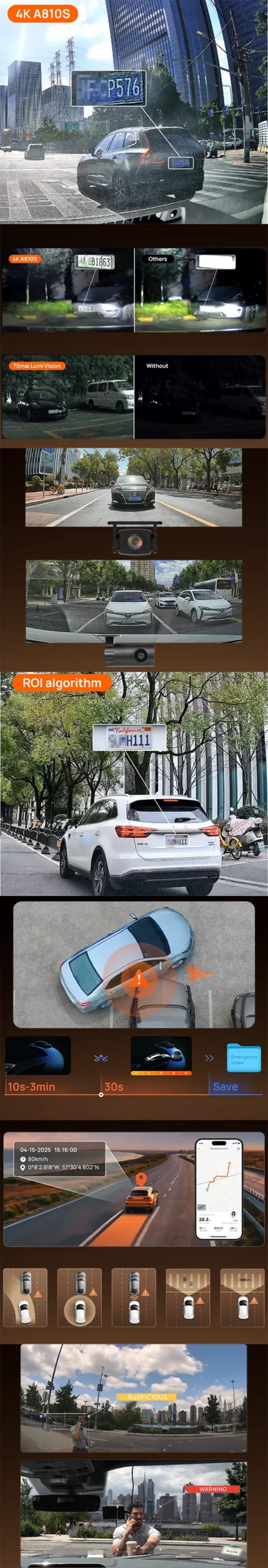 70mai 4K A810S – Inteligentná ochrana vášho vozidla