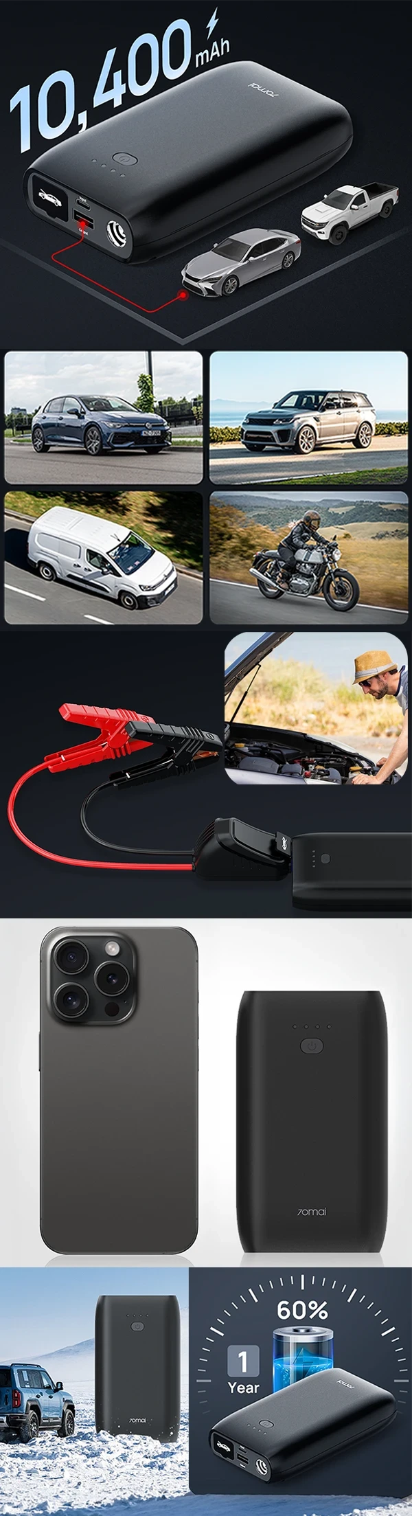 70mai Jump Starter 2 Štartér pre kompaktné autá s prúdom 1000 A